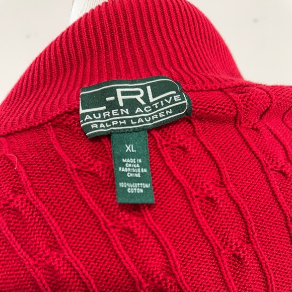 Vintage Lauren Active Ralph Lauren Red Cable Knit Full-Zip Sweater cardigan - Picture 8 of 9